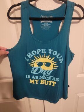 Chin Up Apparel Teal Muscle Tee with Yellow Sun Graphic